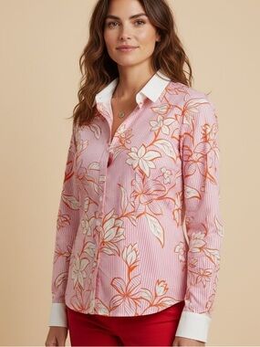Talbots Floral Stripe Button-Down Shirt
